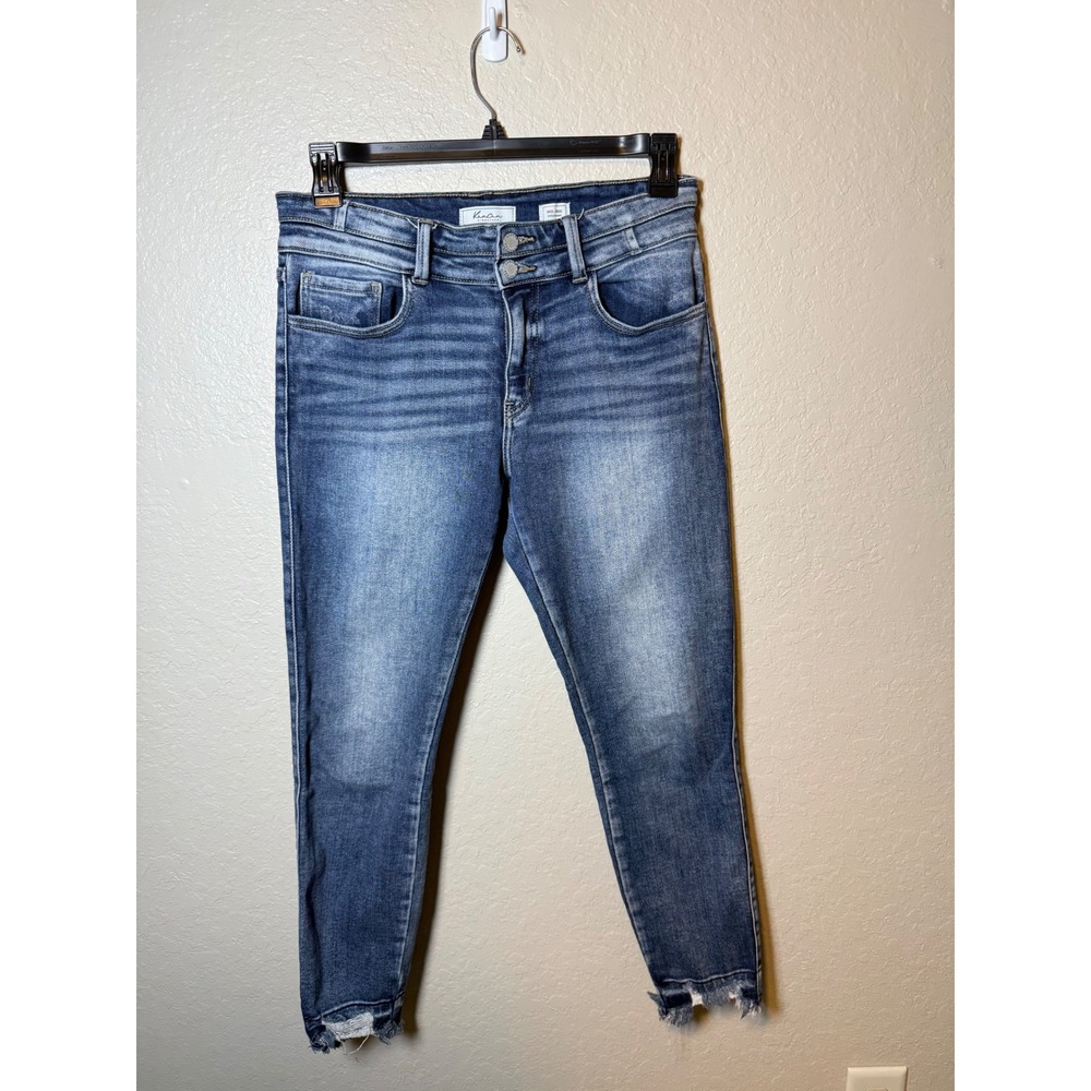 KanCan Womens Mid-Rise Ankle Skinny Jeans Denim Double Button Size 28